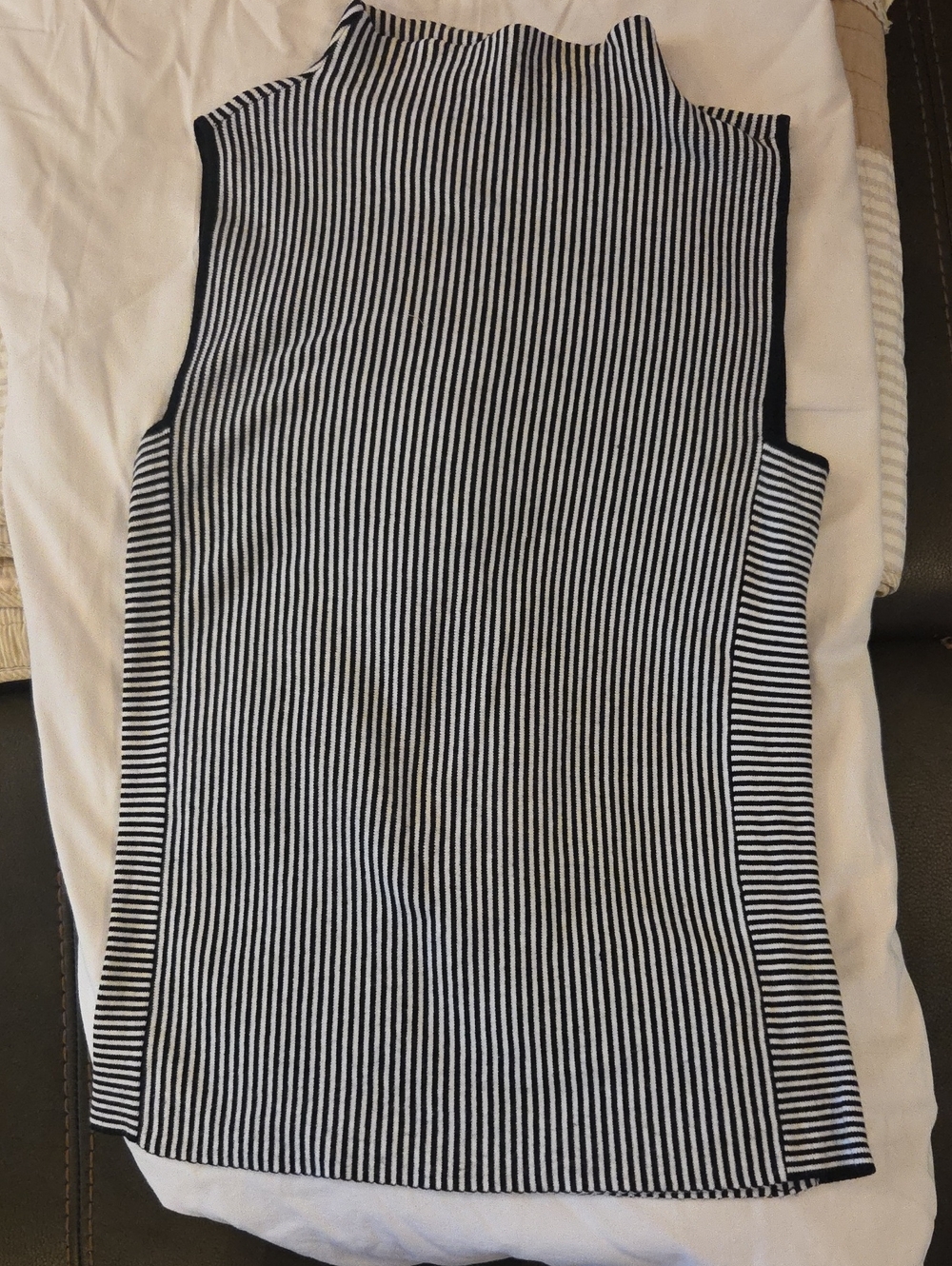 INC International Concepts Black and White Striped Mock Neck Tank